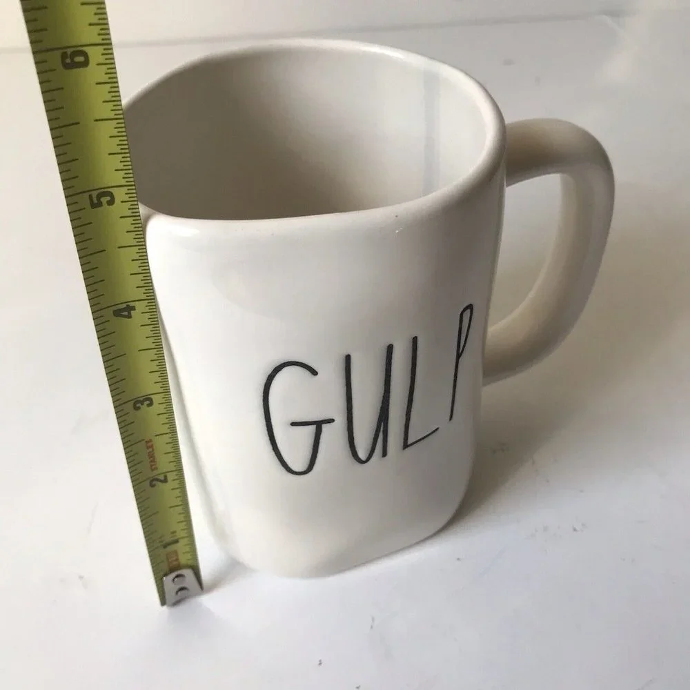 Rae Dunn Magenta‎ white GULP ceramic mug with handle coffee tea 16 oz